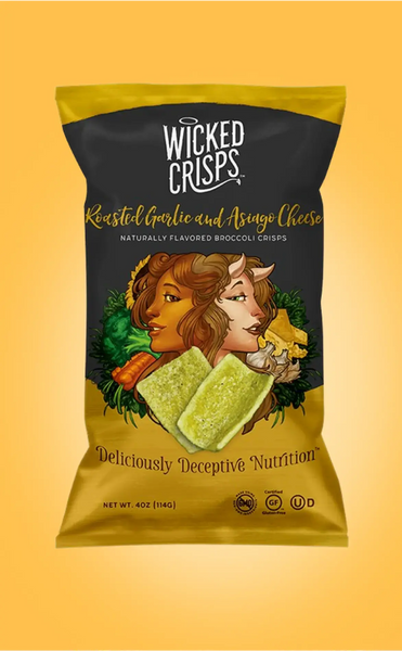 Wicked Crisps- Deliciously Deceptive Nutrition- Roasted Garlic and Asiago Cheese, Naturally Flavored Broccoli Crisps 4 OZ. (4 PACK) $19.96