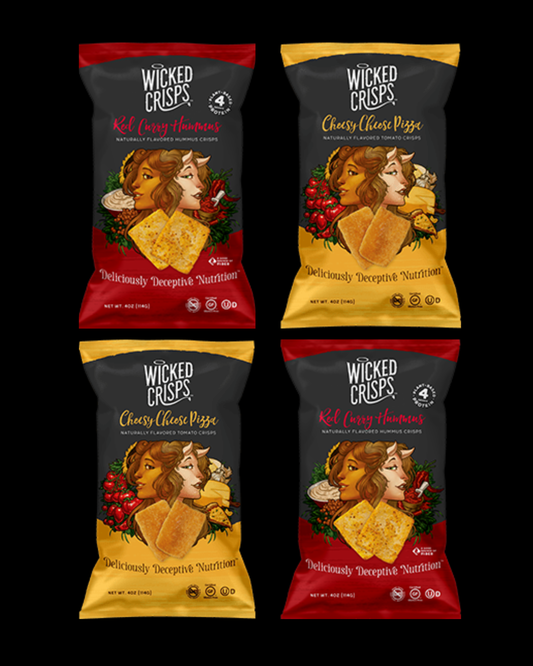 Wicked Crisps: Game Night Duo (Red Curry Hummus & Cheese Pizza Tomato Crisps) 4-Pack