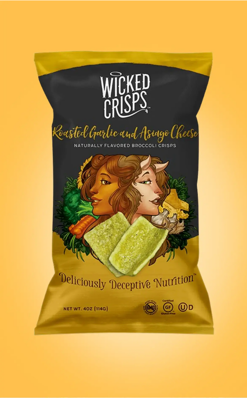 Wicked Crisps- Deliciously Deceptive Nutrition- Roasted Garlic and Asiago Cheese, Naturally Flavored Broccoli Crisps 4 OZ. (4 PACK) $19.96