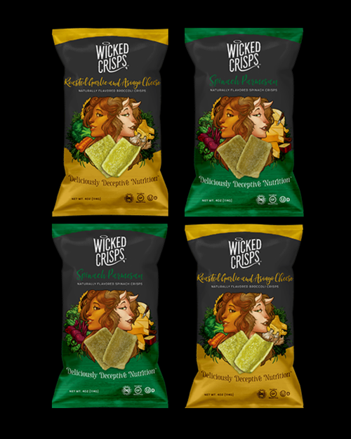Wicked Crisps, Green Veggie Lovers Variety Pack, 2 Bags of Roasted Garlic & Asiago Cheese Naturally Flavored Broccoli Crisps and Spinach Parmesan Naturally Flavored Spinach Crisps, Baked Veggie Chips, Deliciously Deceptive Nutrition 4 OZ. (4 PACK) $19.96