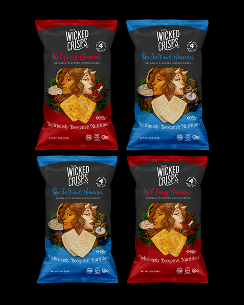 Wicked Crisps, Hummus Lovers Variety Pack, 2 Bags of Sea Salt & Hummus Naturally Flavored Hummus Crisps 4g Protein and Red Curry Hummus Naturally Flavored Hummus Crisps 4g Protein, Baked Veggie Chips, Deliciously Deceptive Nutrition 4OZ. (4 PACK) $19.96