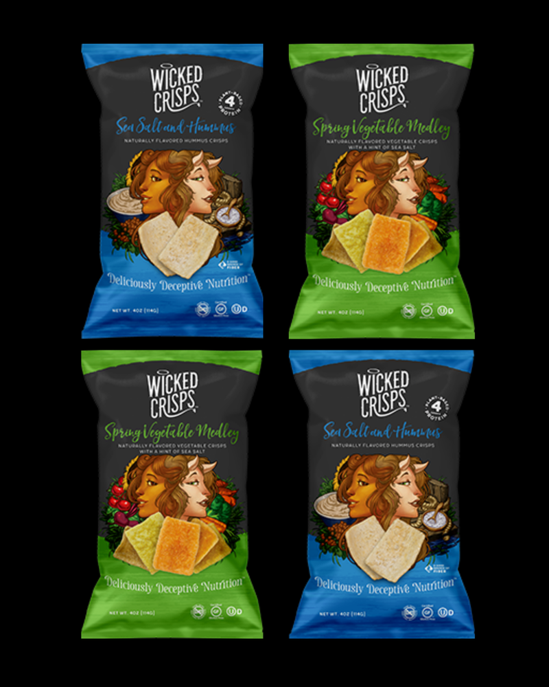 Wicked Crisps, Simple Vegan Vibes Variety Pack 2 Bags Each of Hummus Naturally Flavored Hummus Crisps 4g protein and Spring Vegetable Medley Naturally Flavored Vegetable Crisps with a Hint of Sea Salt, Deliciously Deceptive Nutrition, 4OZ. (4 PACK) $19.96